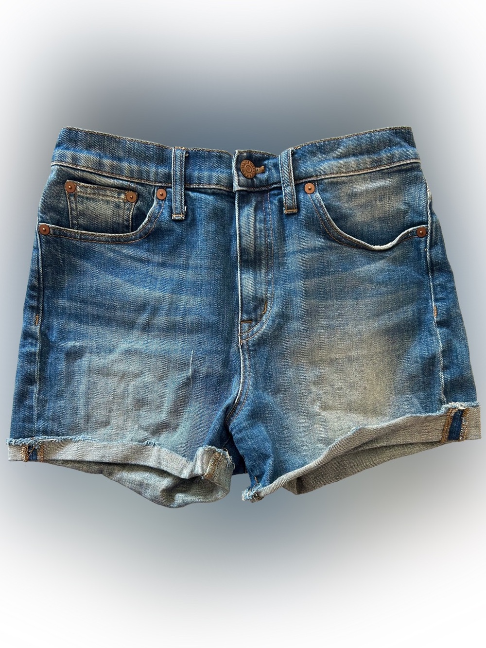 Madewell Distressed Blue Denim Rolled-Hem Shorts
